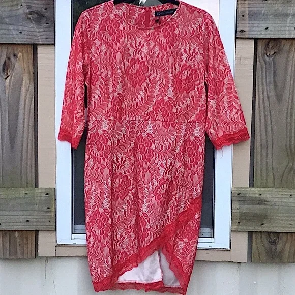 Dresses | Niceforever Cherry Red Bodycon Lace Dress | Poshmark